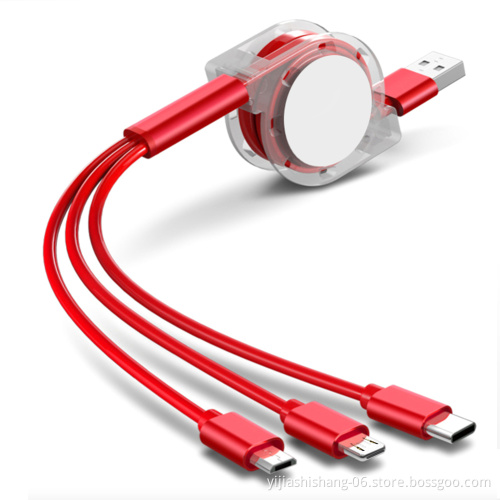Free Shipping Sample Micro Usb Cable 3 in 1 Retractable Type c Fast Charger Charging Data Cables Usb Cable For Iphone